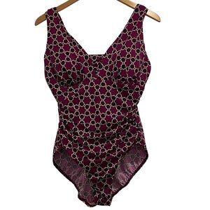 Lands’ End Raspberry Purple Geometric One Piece Swimwear - Women’s 16/Like New